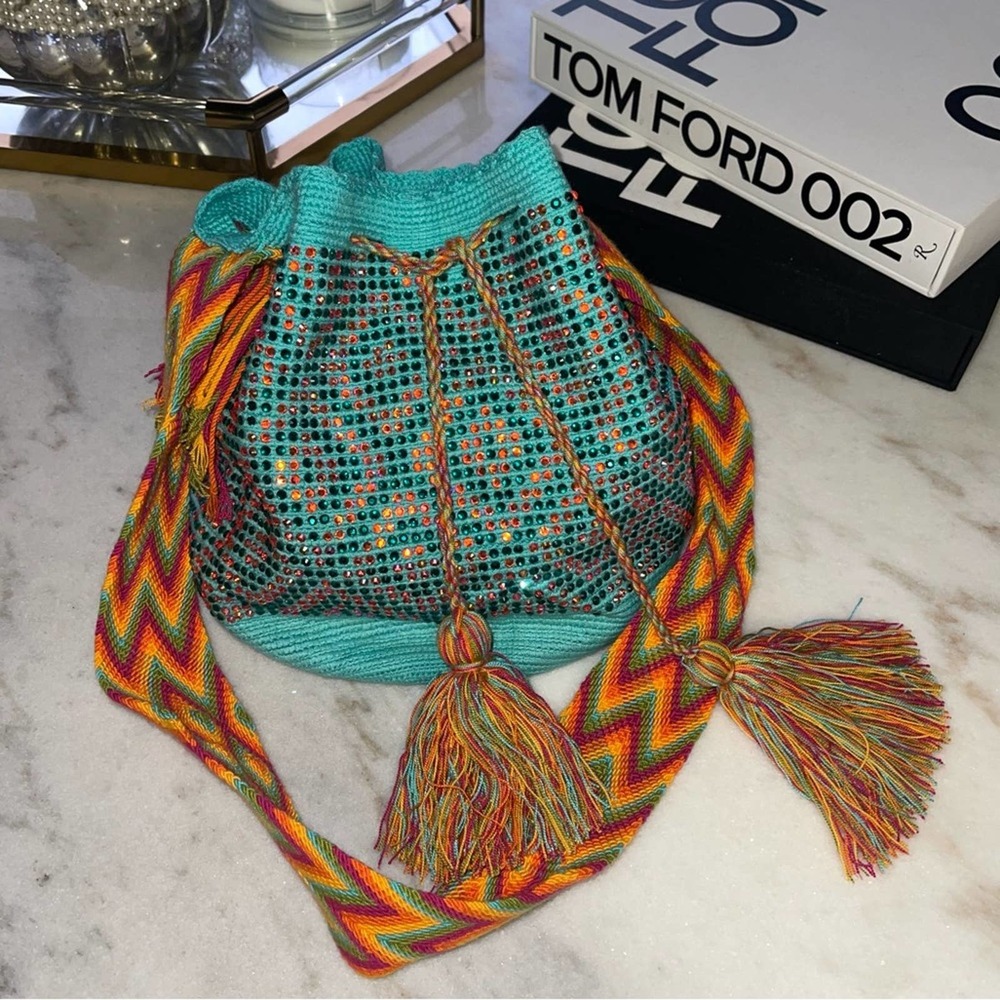 Wayuu Tribe Handmade Crossbody with Crystal Rhinestones in Multicolored